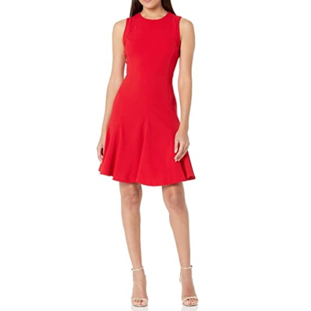 NEW Tommy Hilfiger Women's Red Scuba Sleeveless Crepe Mini Fit & Flare Dress 10